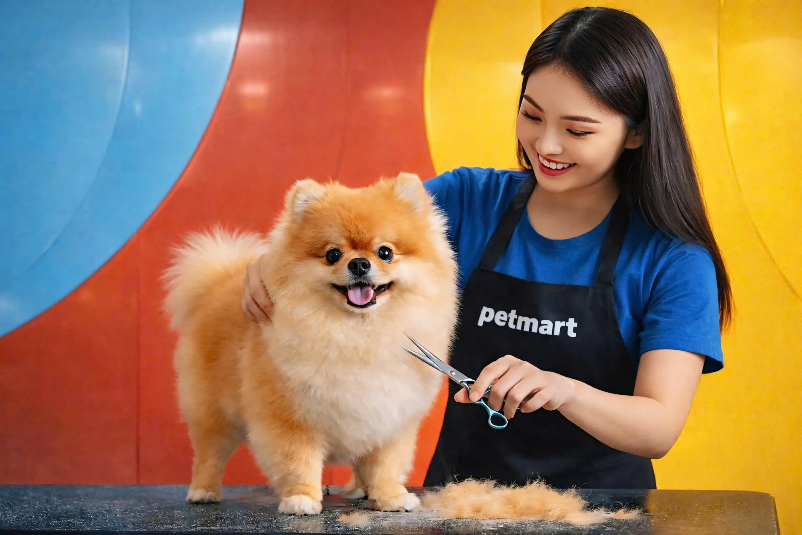 Professional pet grooming service with dog receiving coat trimming and hygiene care