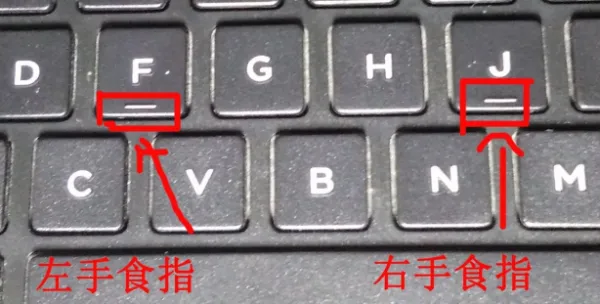 F and J keys with tactile bumps used as reference points