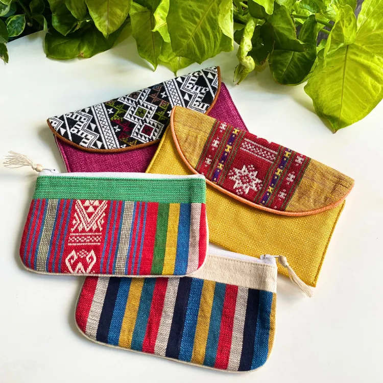 Traditional Vietnamese brocade fabric with colorful ethnic patterns