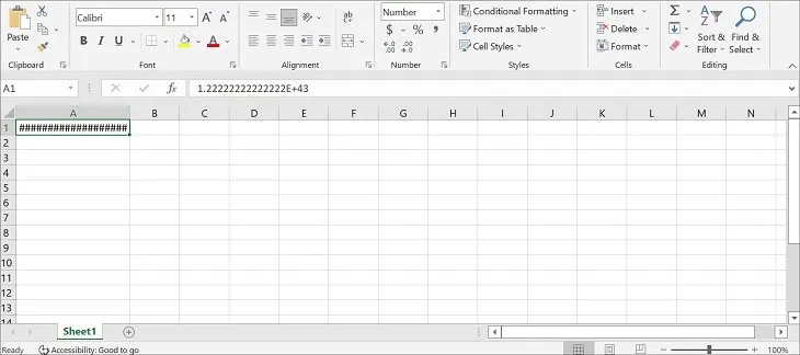 Long numeric values in Excel display as ### when column width is too small