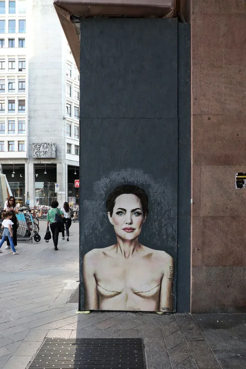 Mural honoring Angelina Jolie's mastectomy as a symbol of strength for women
