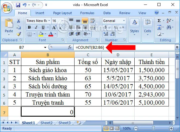 Excel formula result showing zero when COUNT is applied to a column containing text data