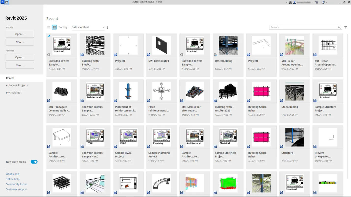 Revit new home interface