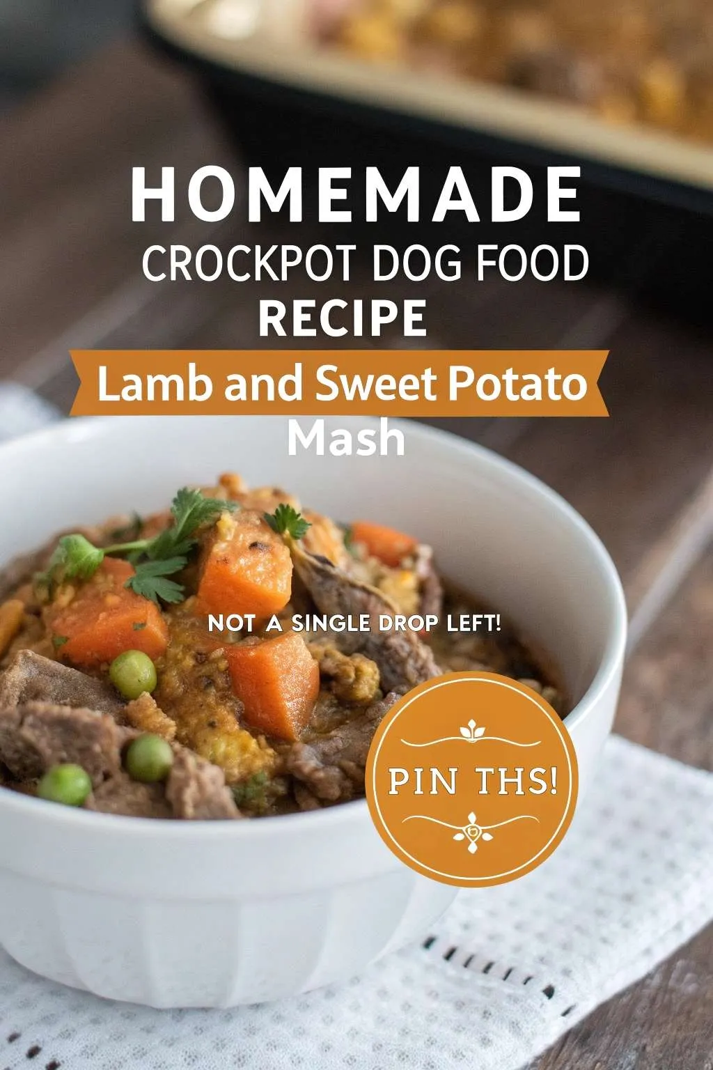 Ingredients for homemade dog food including lamb, sweet potato, carrots, and peas