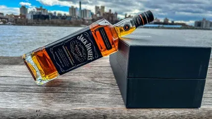 Bottle of Jack Daniel's Sinatra Select whiskey displayed with its packaging