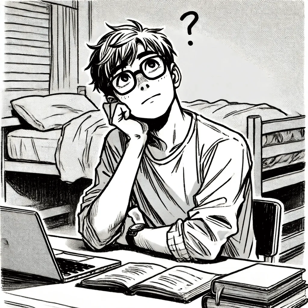 Student deep in thought while analyzing information critically
