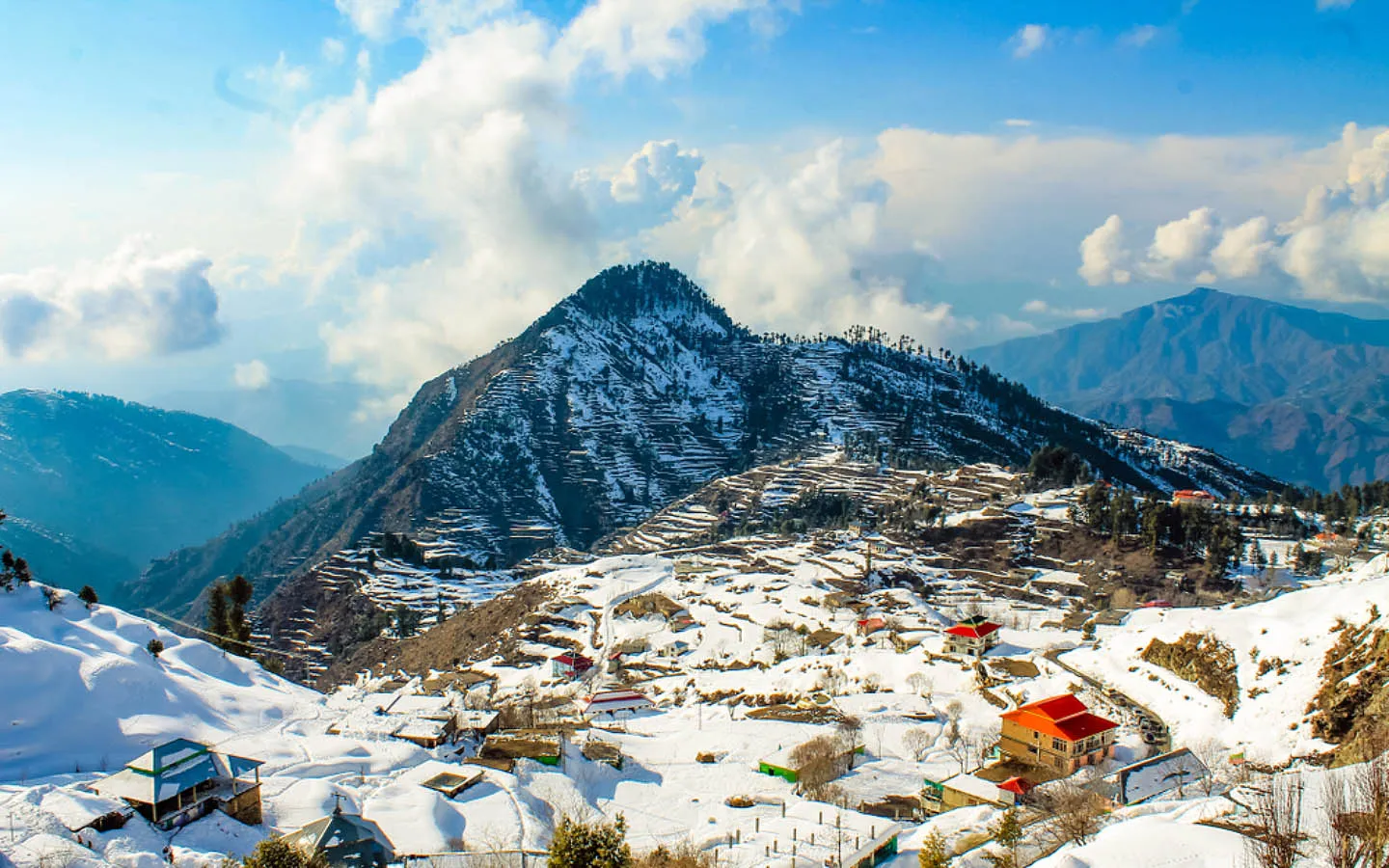 Snow-covered ski resort slopes and chairlift in Malam Jabba Swat Valley