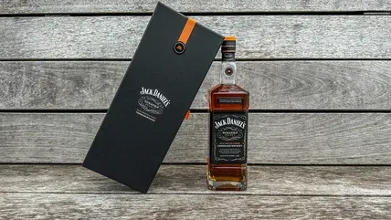Bottle of Jack Daniel's Sinatra Select shown next to its packaging box