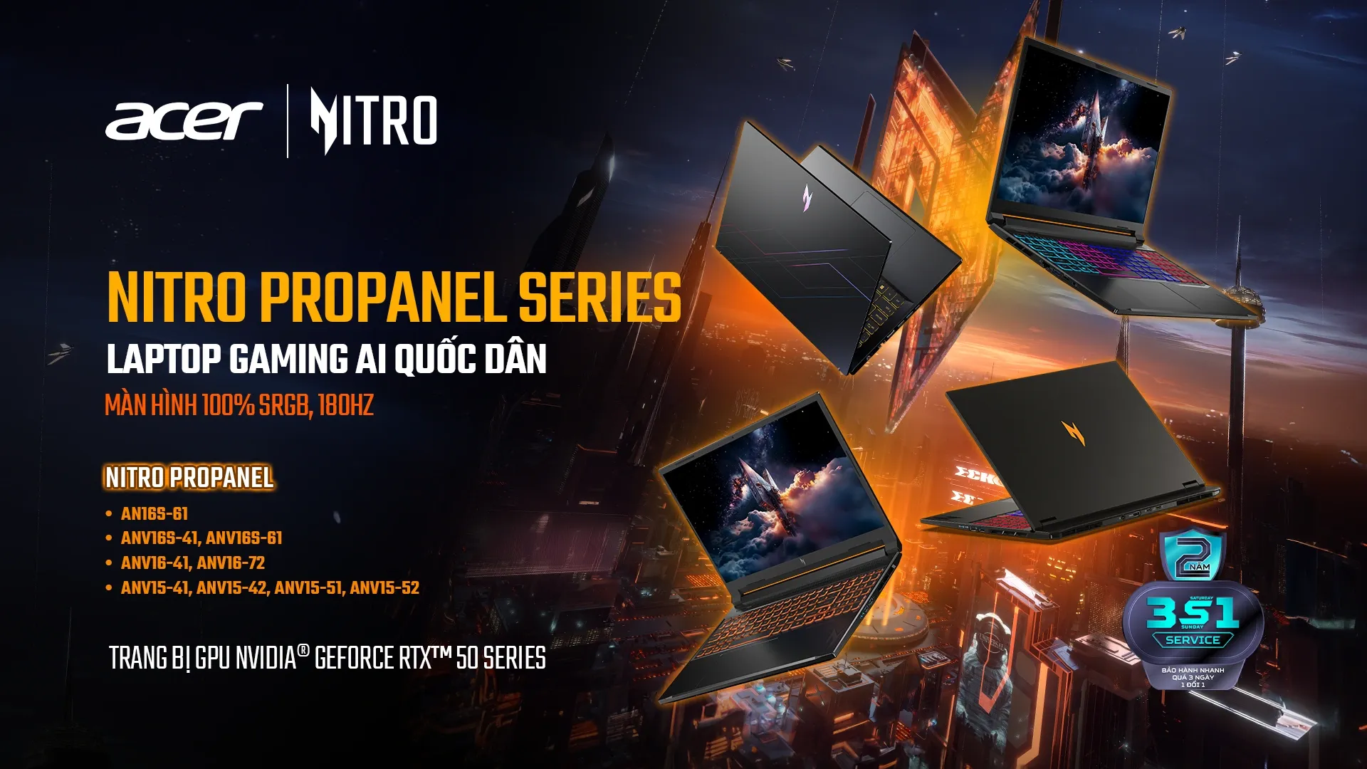 Acer Nitro ProPanel gaming laptop with 100% sRGB display and RTX 50-series graphics