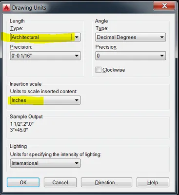AutoCAD unit settings configuration for architectural drawing setup