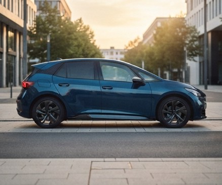Modern MG4 electric hatchback parked on a clean suburban street, showcasing its aerodynamic profile and sleek modern design