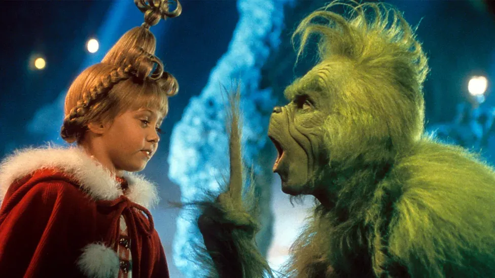 A scene from the 2000 film How the Grinch Stole Christmas featuring Jim Carrey in character