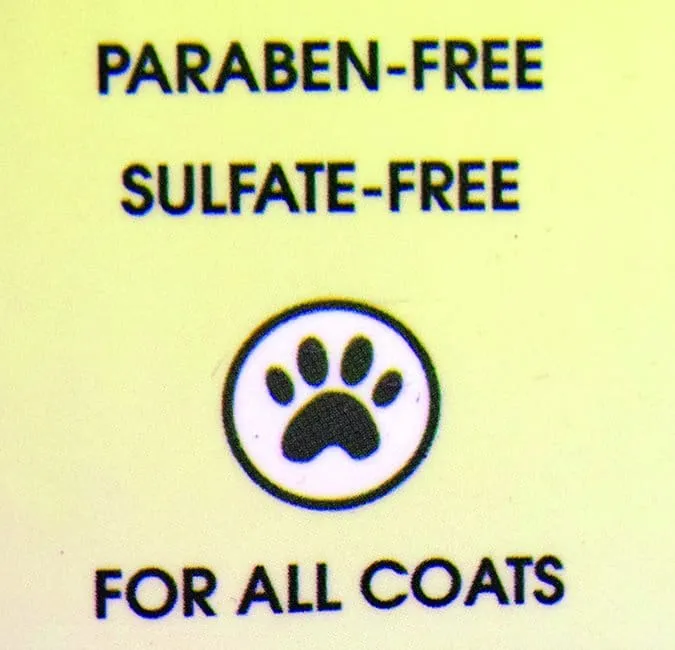 Close-up of a dog shampoo label showing ingredient information