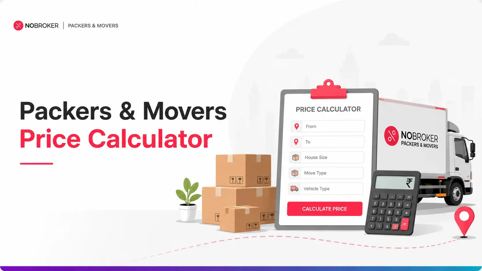 Packers and movers cost calculator interface showing instant moving price estimate