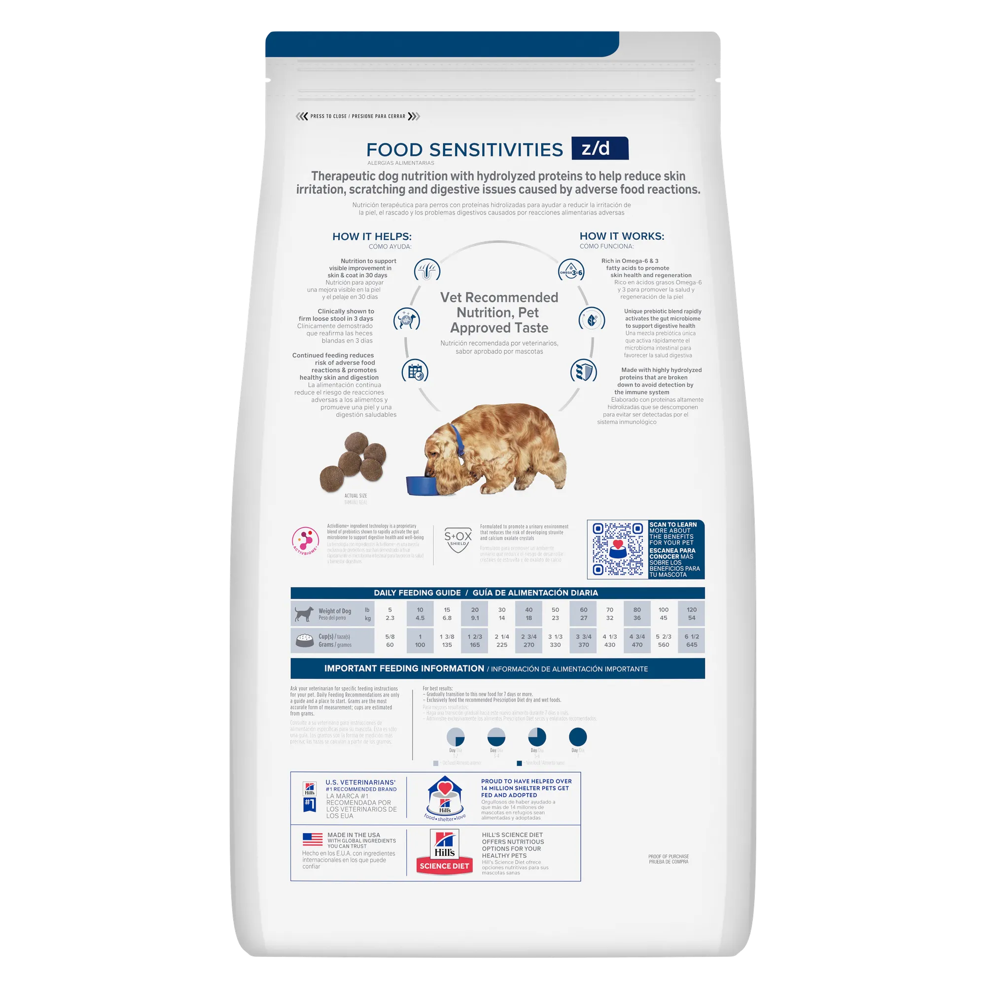 Hill's Prescription Diet z/d Hydrolyzed Chicken Flavor Dog Food packshot showing the therapeutic dog food bag