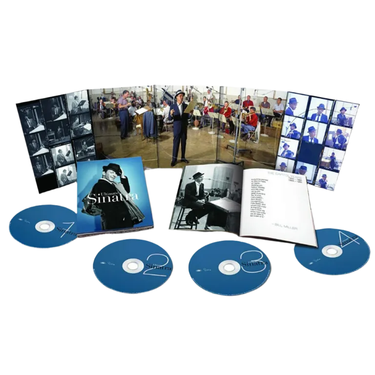 Collection of Frank Sinatra's greatest hits albums representing his musical legacy