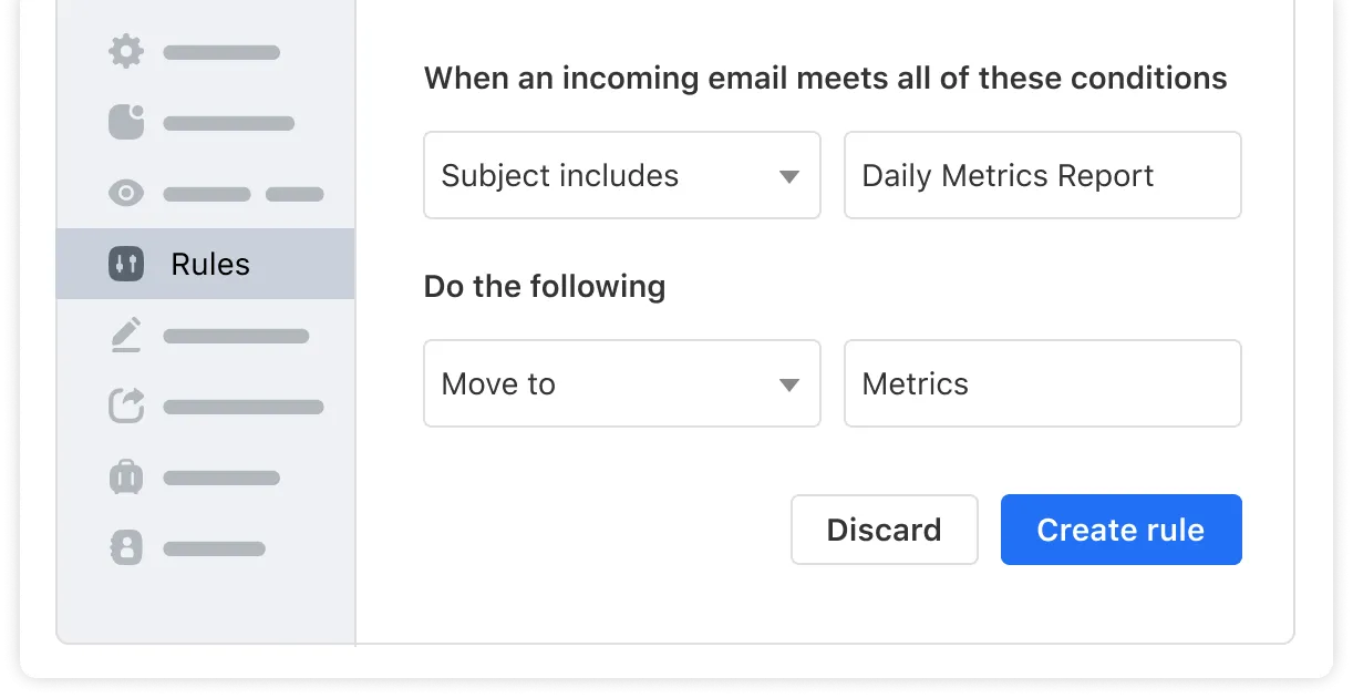 Custom folders and smart email filters organizing business conversations