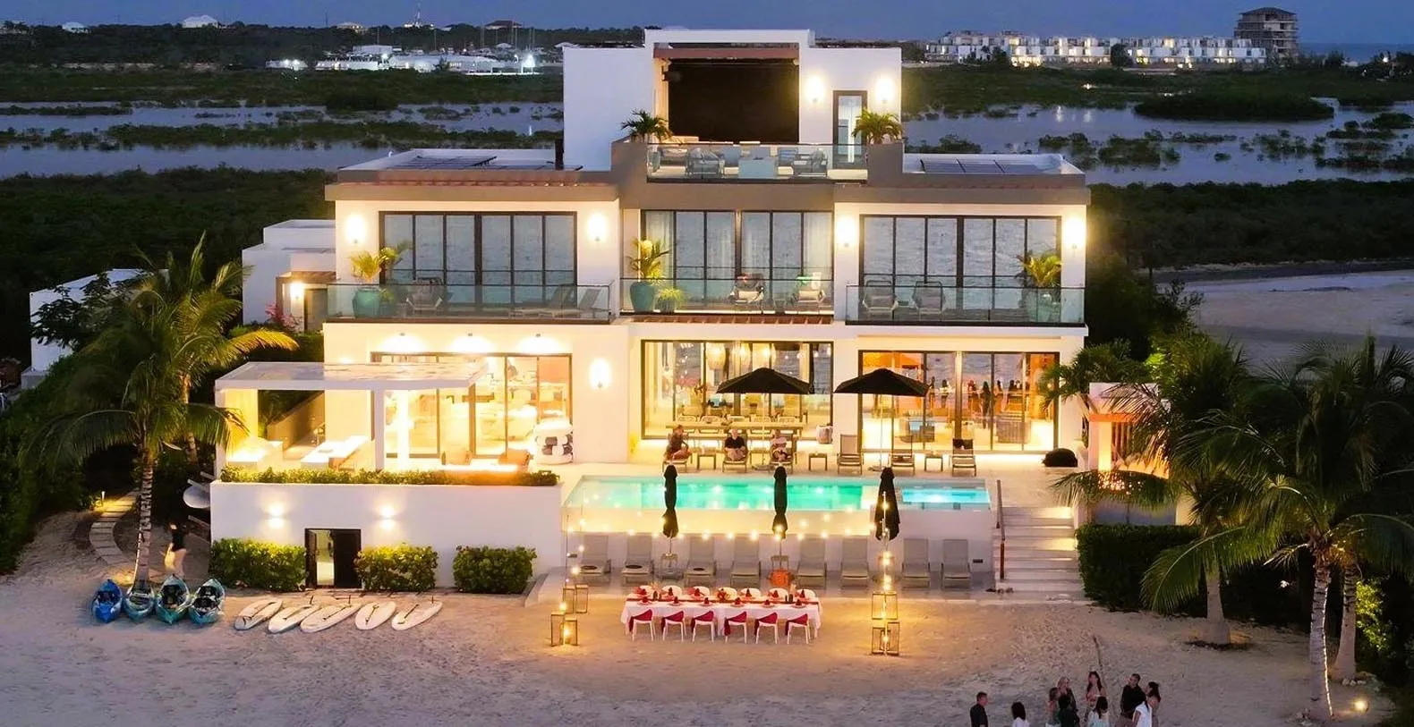 Private villa exterior with ocean views in Turks and Caicos