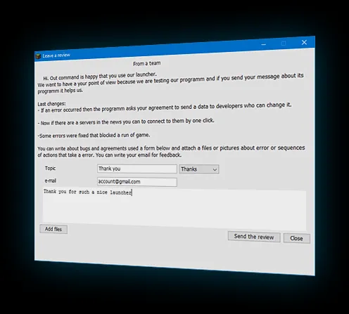 Minecraft launcher support system with update notifications and technical assistance