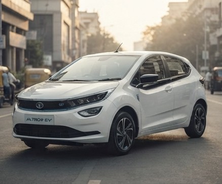 Tata Altroz EV electric hatchback parked showcasing design details tied to its expected price