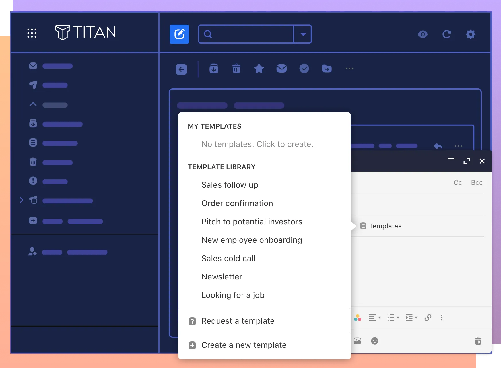 Business email template interface with reusable customer response layouts