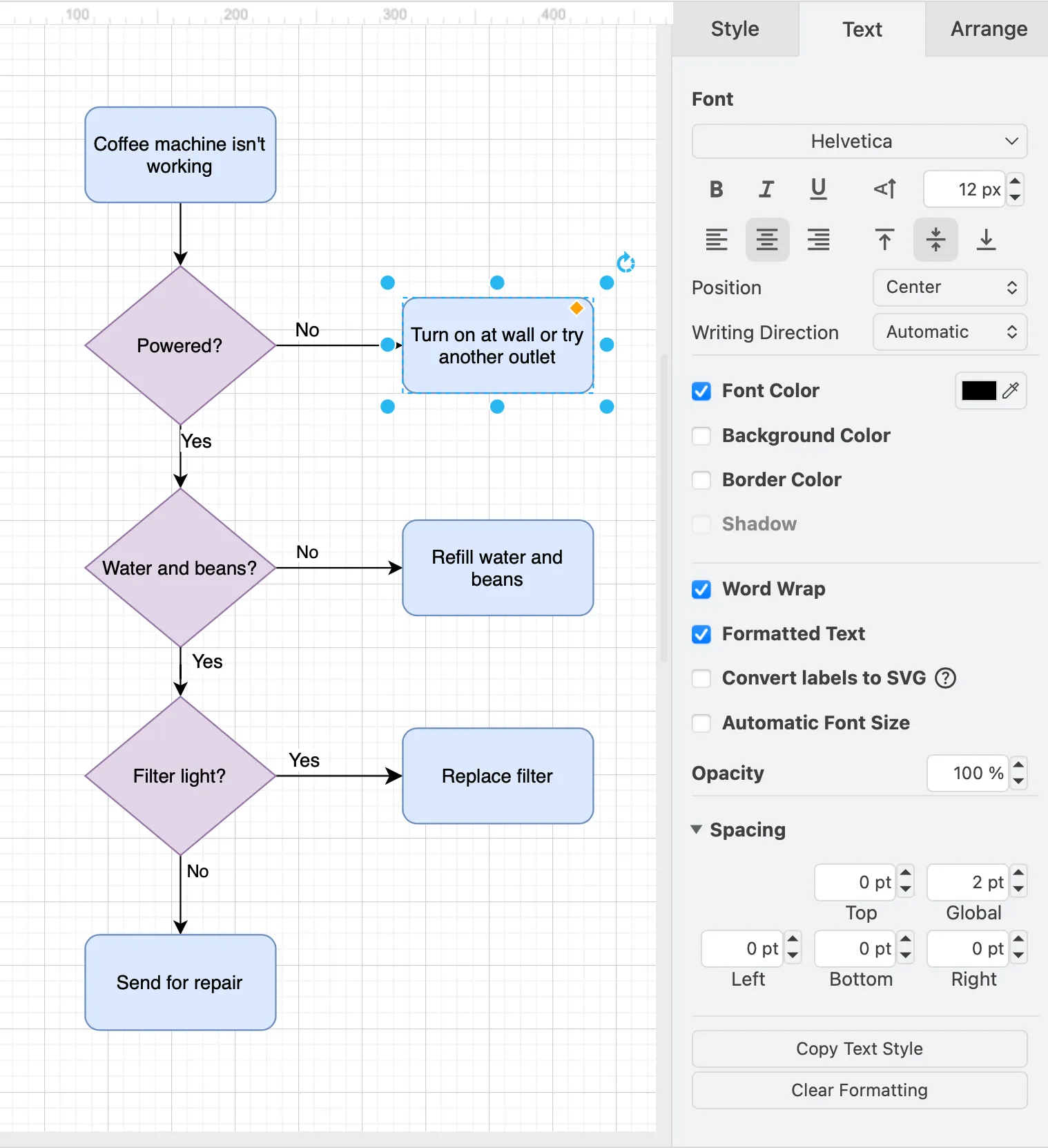 Style your labels in the Text tab in the format panel on the right in draw.io