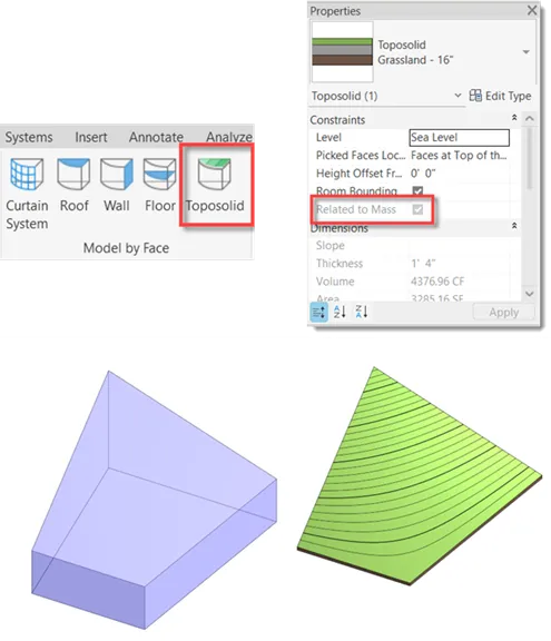 Toposolid generated by face from a mass family in Revit