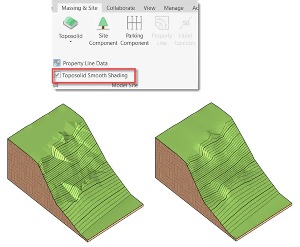 Smooth shading applied to a toposolid surface for cleaner visualization