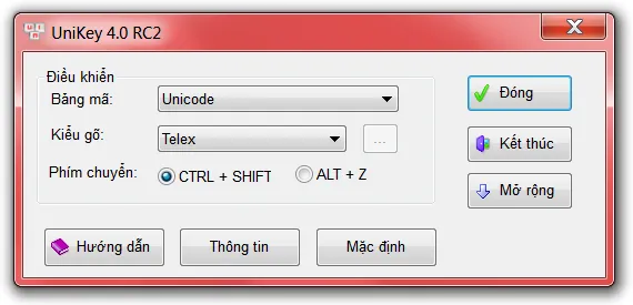 UniKey configuration window showing input options and keyboard selection