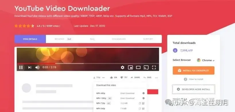 Browser extension installation page for a video downloader tool
