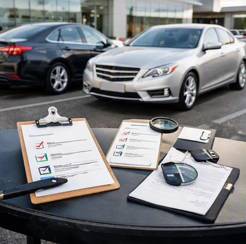 Used 2018 Cadillac CTS Premium Luxury parked beside examples of condition and mileage differences