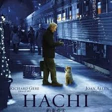 Hachi: A Dog's Tale film with loyal Akita Hachi waiting near a train station
