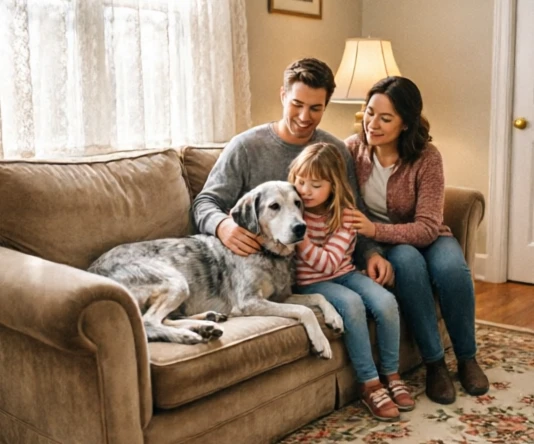 Amos: The Story of an Old Dog and His Couch shown as a warm children's tale about an aging dog, family, and adventure