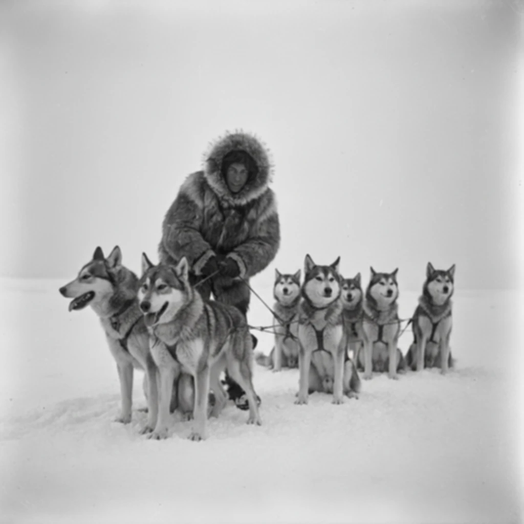 Sled dogs traveling across snowy Alaska terrain representing the true story of Balto and Togo serum run