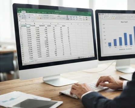 Spreadsheet-style editor with rows of categories and numerical values preparing a bar graph