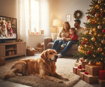 Best Christmas movies with dogs featuring beloved canine characters in a cozy holiday viewing setting