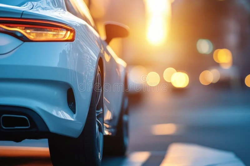 Sleek modern luxury hybrid sedan parked on a scenic coastal road at sunset representing fuel efficient luxury cars in India