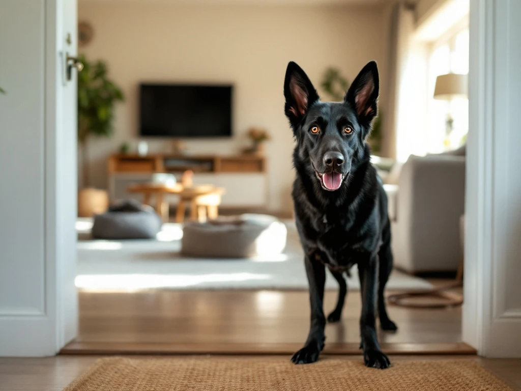Black German Shepherd preparing for adoption with family supplies and a welcoming home environment