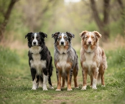 Border Collie Australian Shepherd mix displaying black white and merle coat patterns in natural light