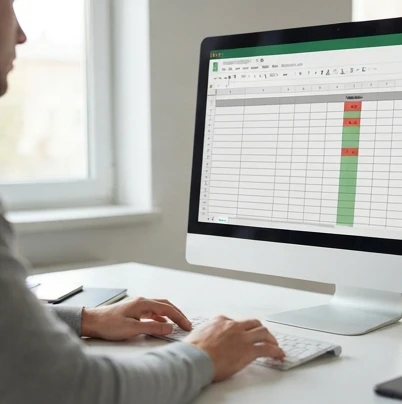 Close-up of hands typing player names and depth order into an Excel spreadsheet layout