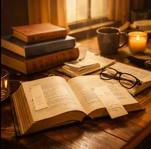 Charles Portis literary works comparison through stacked books and reading atmosphere