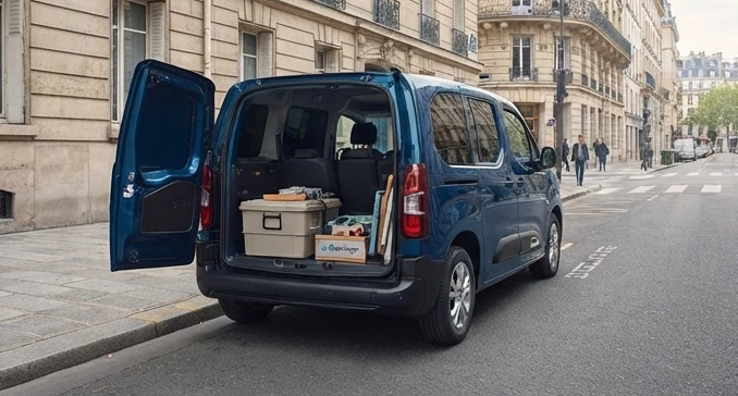 Citroen e-Berlingo electric van in urban setting with open rear doors
