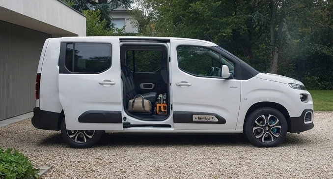 Citroen e-Berlingo XL model with cargo area open, showcasing interior volume