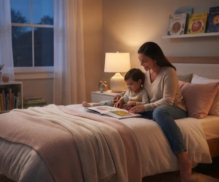Clifford bedtime routine setting with a child preparing for a calm story in a quiet bedroom environment