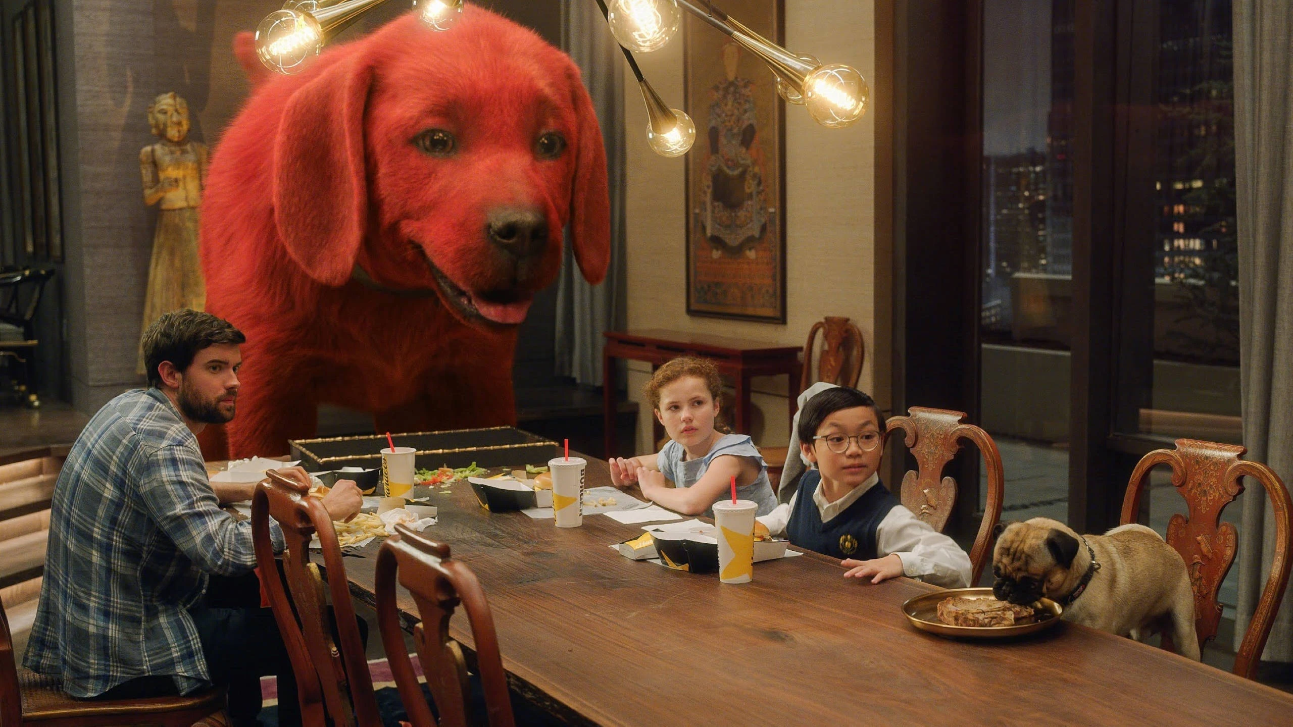Clifford the Big Red Dog story with Emily Elizabeth and a giant friendly red dog in a warm family setting