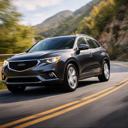 Compact luxury SUV cornering on a winding road demonstrating agile handling and power