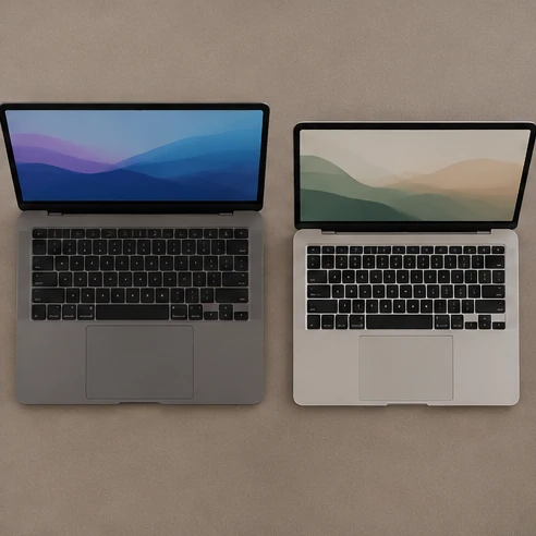 Two laptops placed side by side for comparing hardware specs and included Microsoft Office bundles