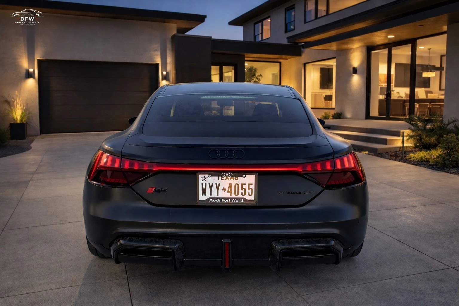 Luxury vehicle handoff near an airport setting showing organized DFW rental delivery preparation
