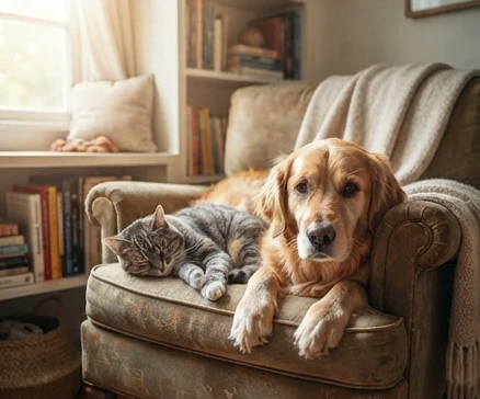 Dog and cat stories showing a warm friendship between pets that inspires children through kindness and empathy