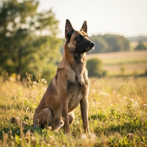 Belgian Malinois alert and attentive in a natural outdoor setting representing the canine character in Dog 2022